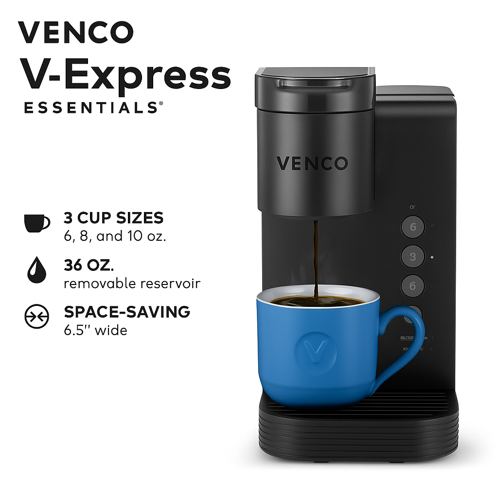 Venco K-Express Essentials Einzelportions-K-Cup-Pad-Kaffeemaschine, Schwarz