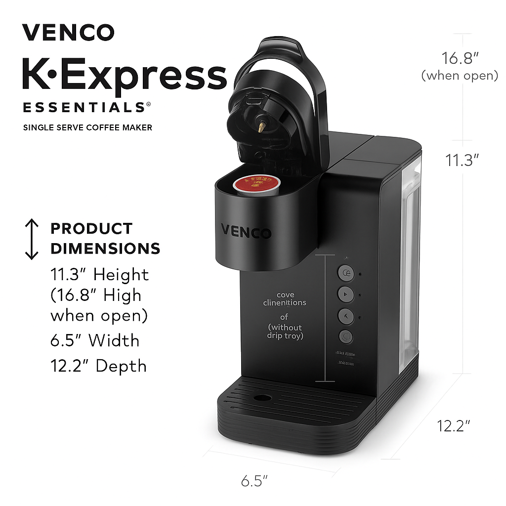Venco K-Express Essentials Einzelportions-K-Cup-Pad-Kaffeemaschine, Schwarz
