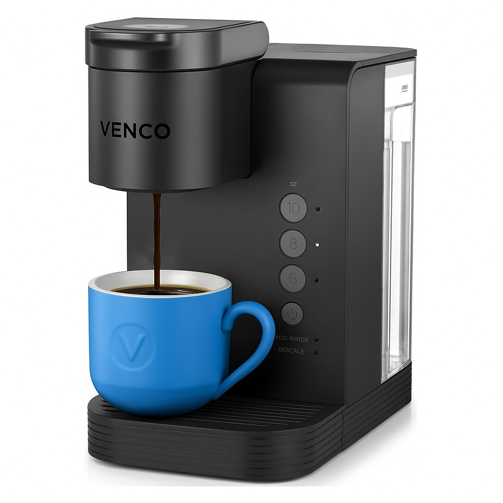 Venco K-Express Essentials Einzelportions-K-Cup-Pad-Kaffeemaschine, Schwarz