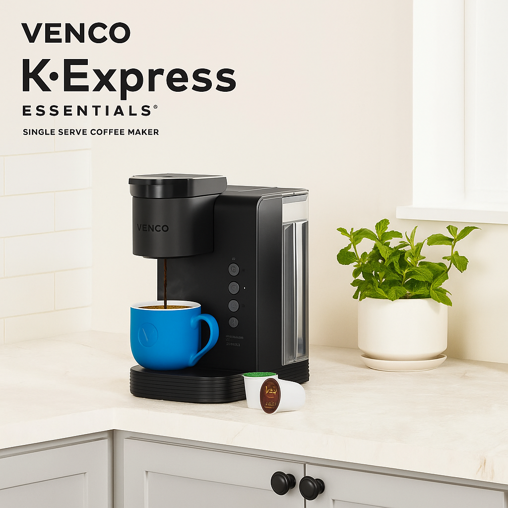 Venco K-Express Essentials Einzelportions-K-Cup-Pad-Kaffeemaschine, Schwarz